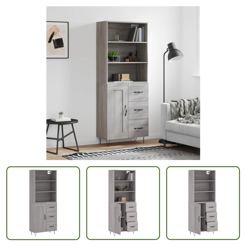 The Living Store Highboard Grau Sonoma 69,5x34x180 cm Holzwerkstoff