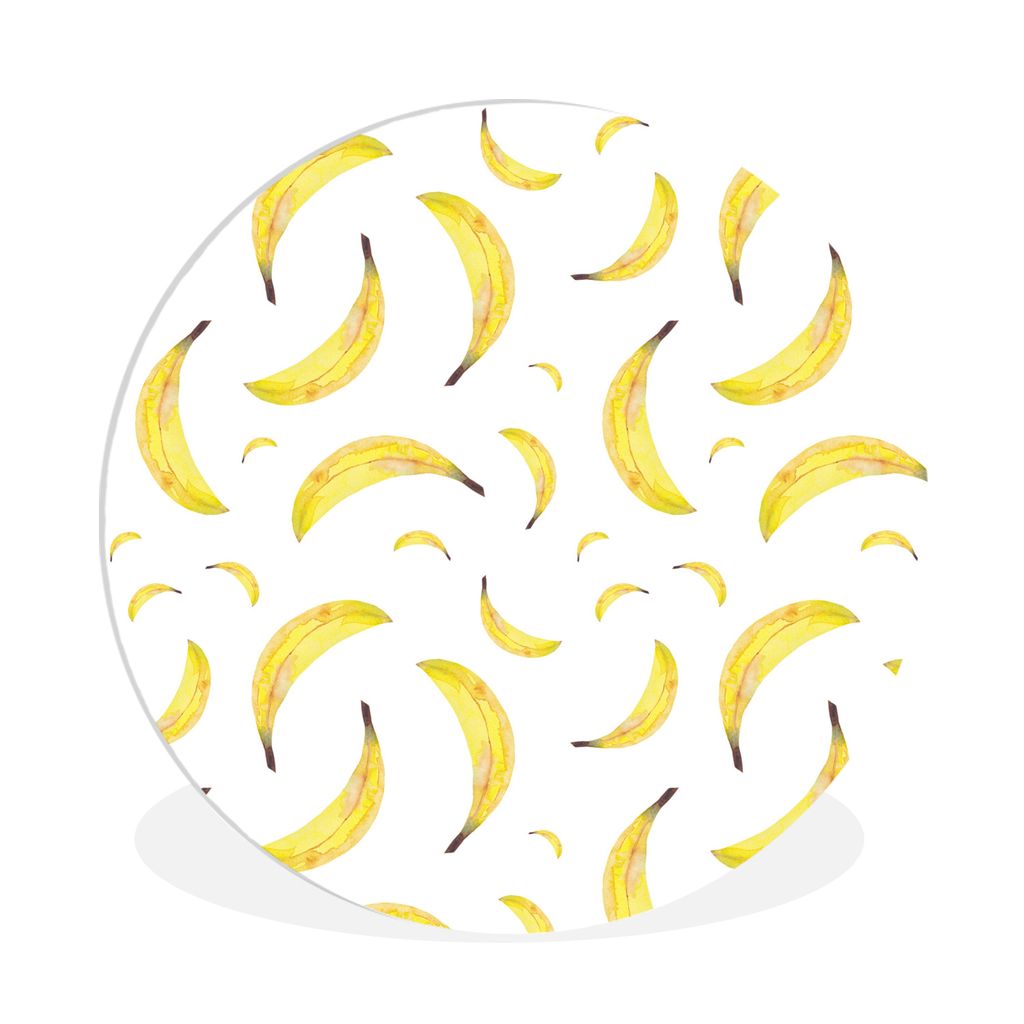 MuchoWow Rundes Wandbild - Runde Bilder Bananen - Weiß - Schablonen Ø 90 cm Kreis Wanddekoration Kunststoff - Wandkreis - Wandschmuck - Wand-Kr...
