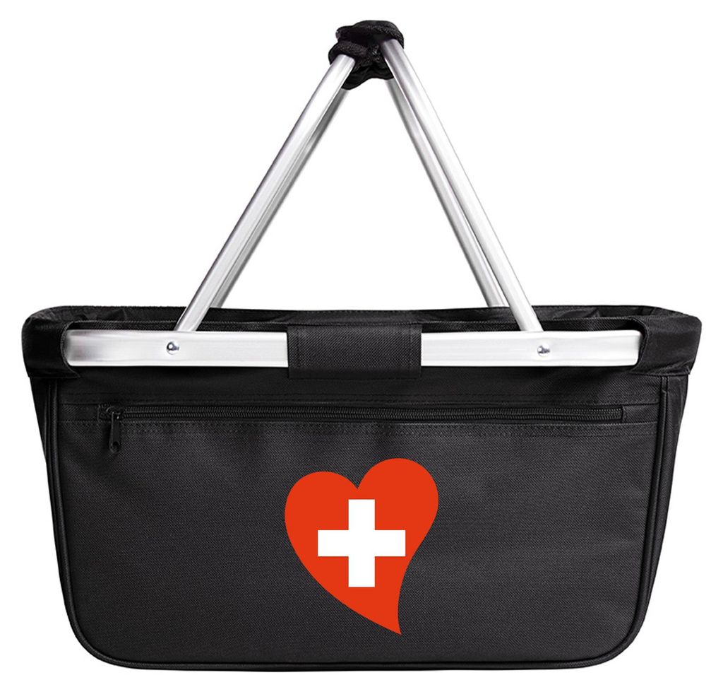 Huuraa Einkaufskorb Schweiz Flagge Herz 20 Liter Black faltbarer Tragekorb Geschenkidee