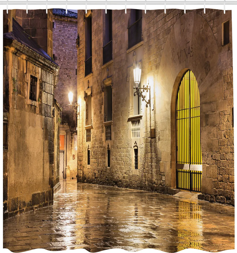 Rideau de douche gothique Barcelone Espagne en tissu crème 175x240 cm