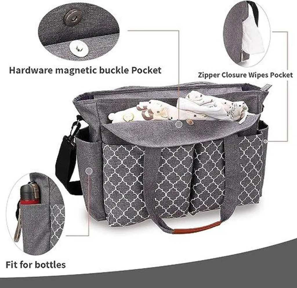 Sac à langer XL 13 compartiments en toile robuste avec bandoulière