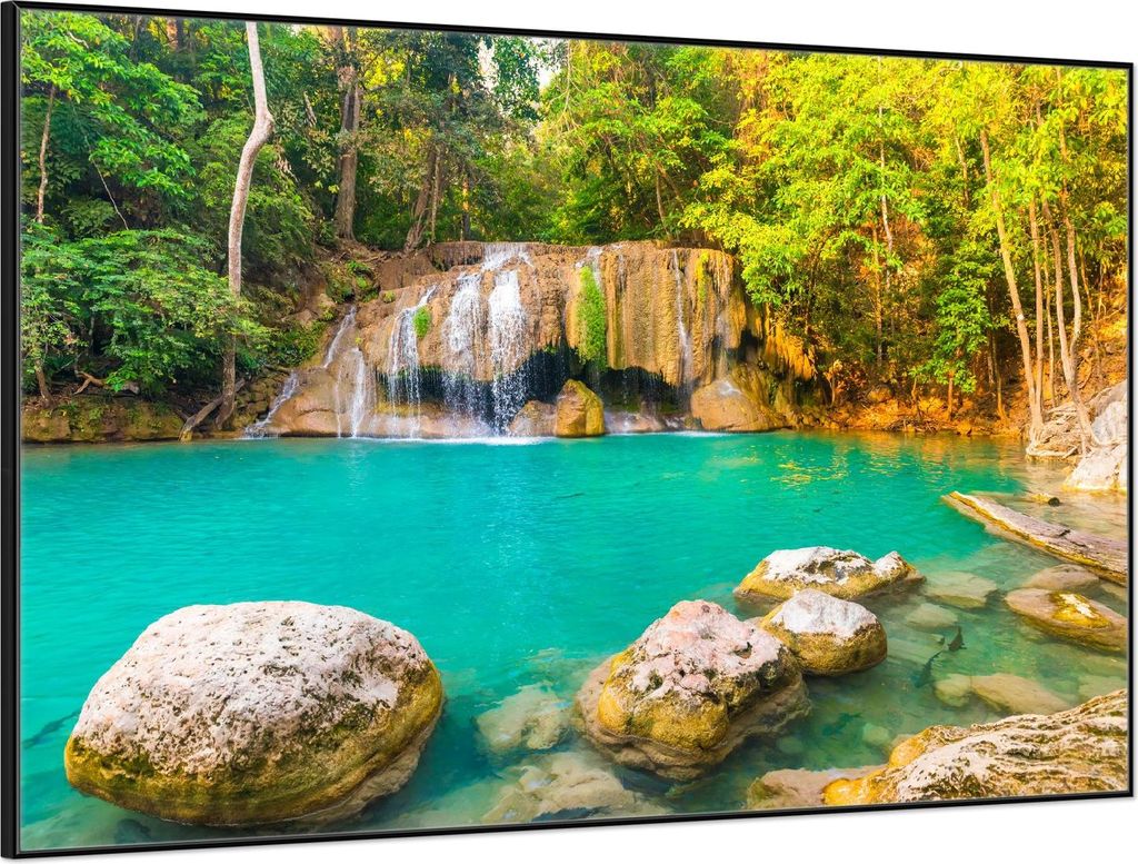 Wallario Wandbild Paradiesischer Wasserfall, Größe: 61 x 91,50 cm, Poster mit schwarzem Aluminiumrahmen