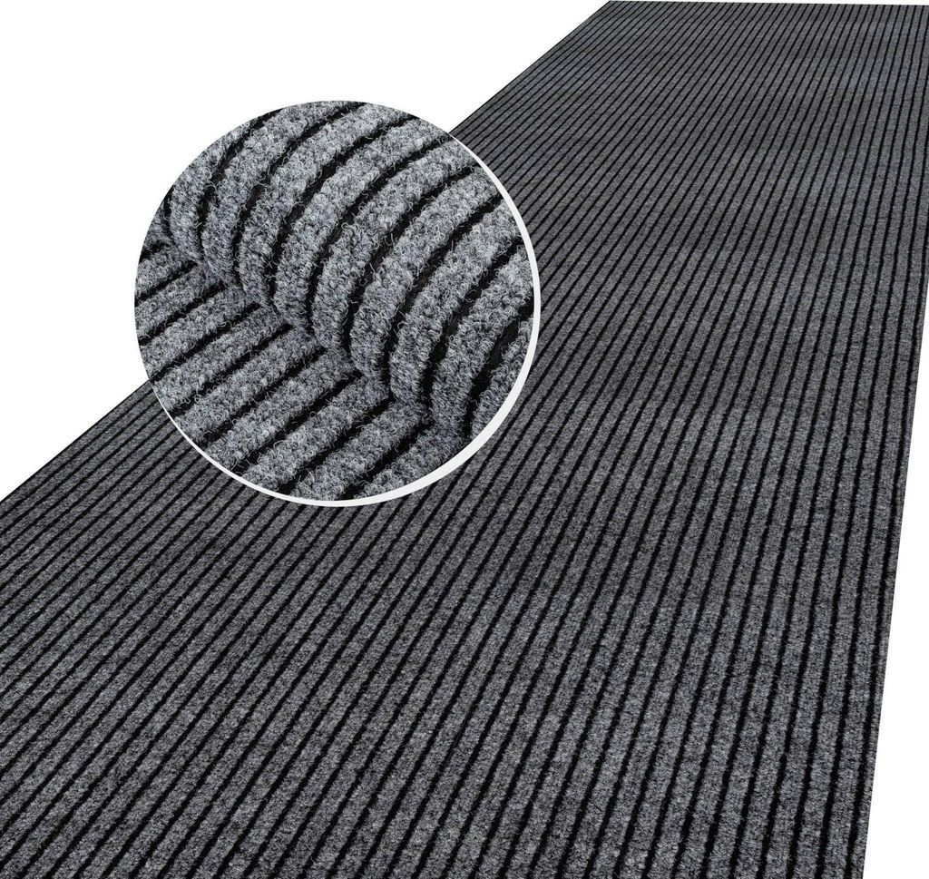 Flurläufer Fußmatte Teppichläufer Textil Vorleger Läufer MiISCHA Breitschtreifen Grau Robust Wasserabweisend Breite 100 cm Länge 100 cm