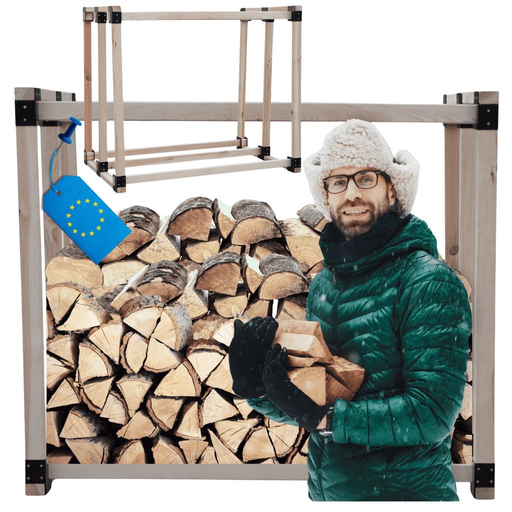 MODO24 Kaminholzregal, Holzunterstand, Brennholzregal, Holzlager, Brennholzständer, Aufbewahrung, Garten, Wetterfest, Massivholz, 154x146x80 cm, DRE