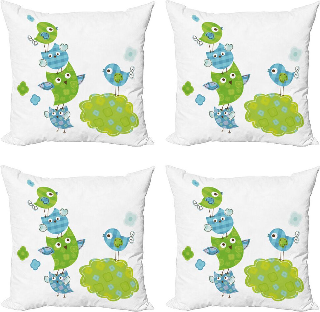 ABAKUHAUS Kindergarten Kissenbezug Set (4 Stück), Glückliche Tiere Spielen, Moderner Doppelseitiger Digitaldruck, 60 cm x 60 cm, Lindgrün Blau