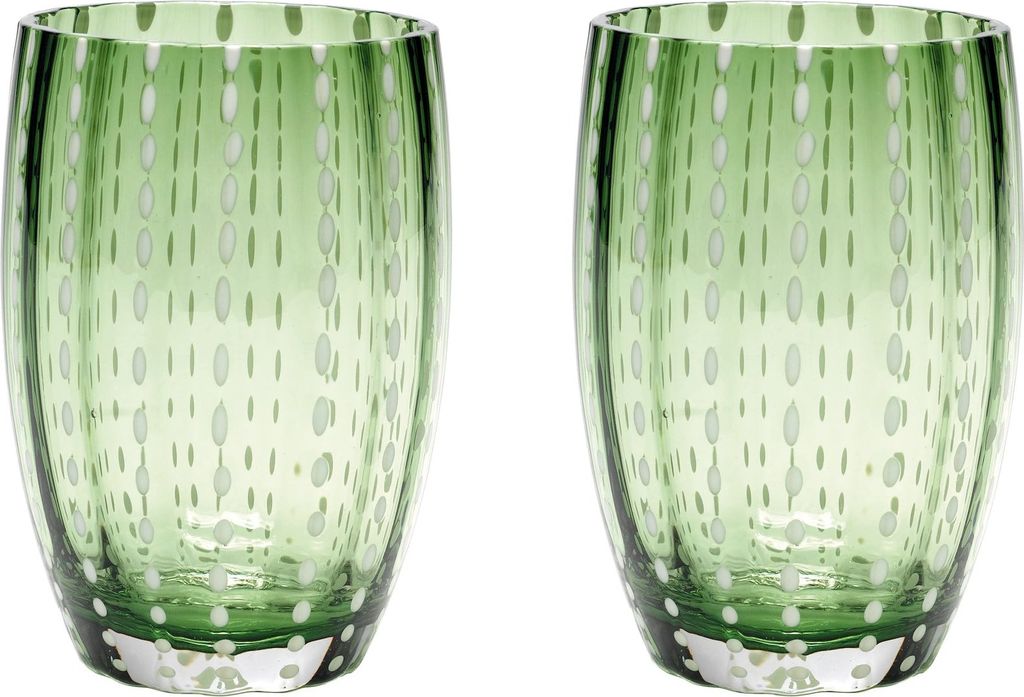 Zafferano Perle Gläser - 2er-Set, grünes mundgeblasenes Glas, 32 cl, handgefertigt, für Wasser oder Cocktails