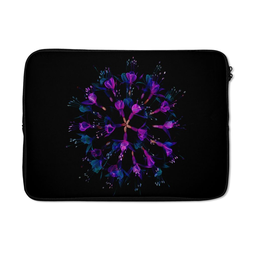 MuchoWow Laptop Hülle 14 ZollBlume - Lila - Blau - Makro - Schwarz Laptoptasche - Laptoptasche - Stoßsicher - Schutzhaube