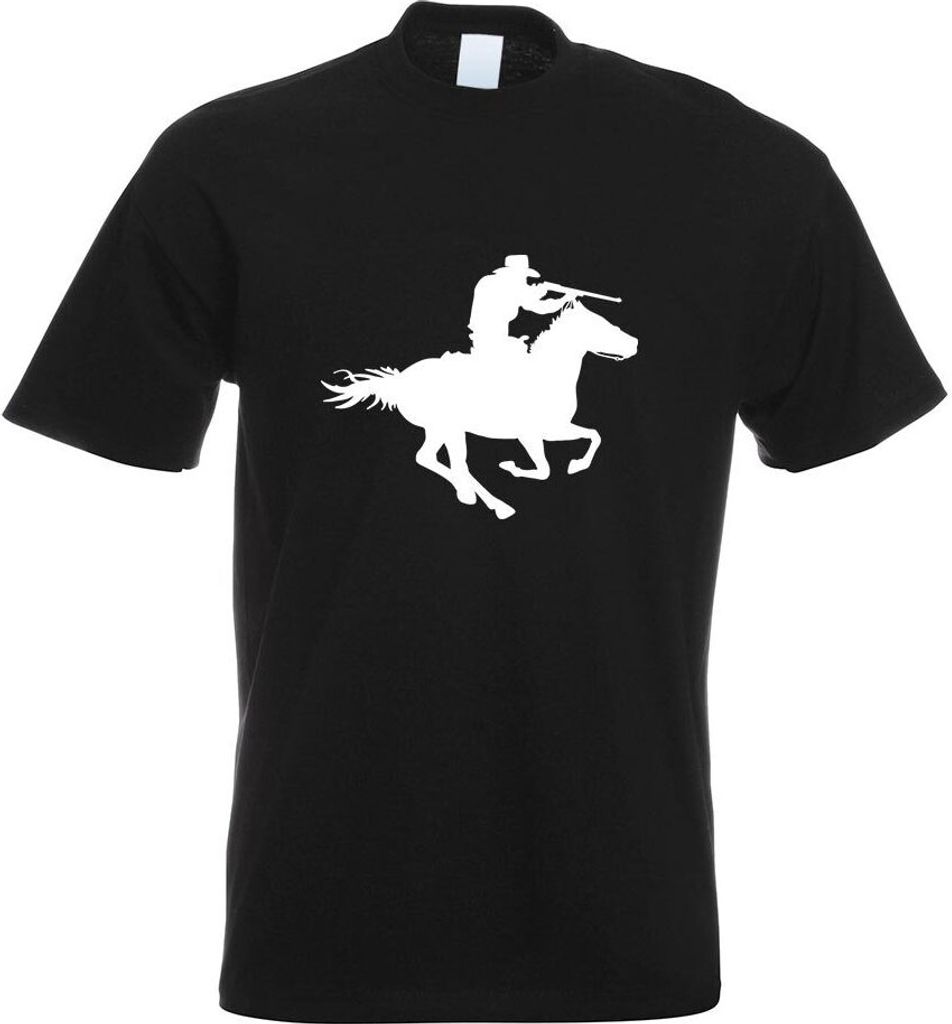 Kiwistar - T-Shirt - schwarz - Cowboy mit Pferd schießen Motiv Bedruckt Funshirt Design Print - mit Motiv Bedruckt - Funshirt Design - Sport - Fre...