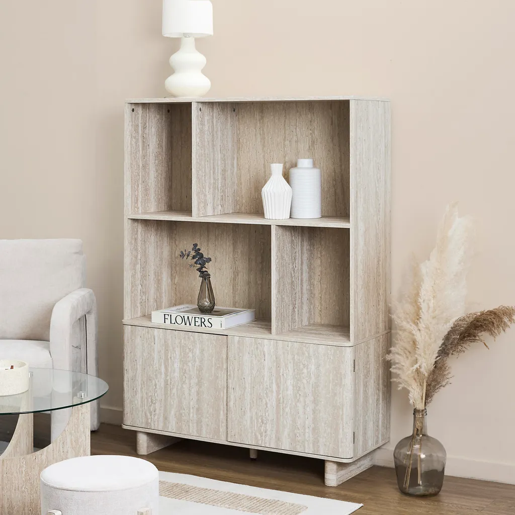 Bibliothèque Pietra Modulable 5 Étages - Meuble de Rangement Bois et Noir