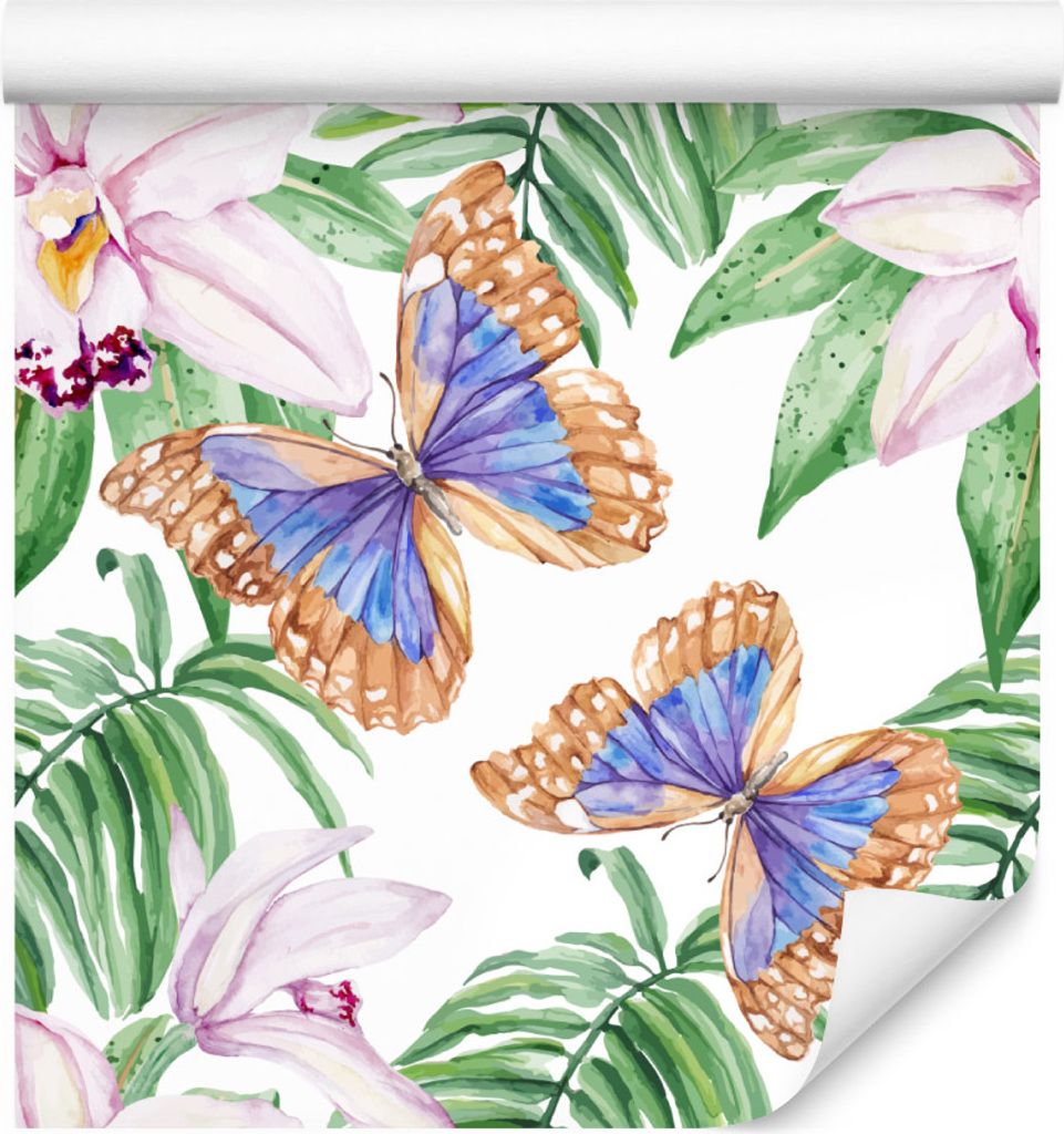 10m VLIES TAPETE Rolle Blumen Knabenkraut Schmetterlinge Aquarell XXL