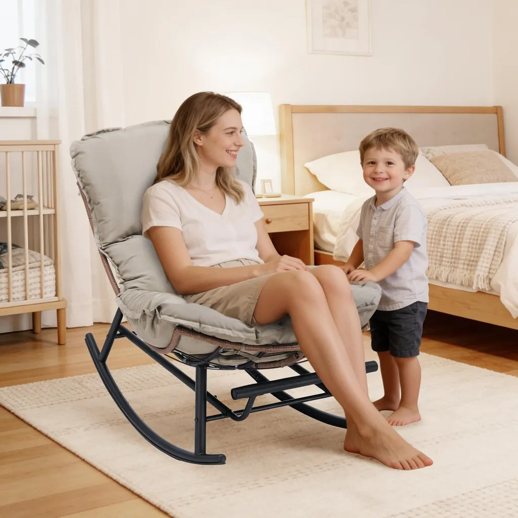 Fauteuil à bascule COMHOMA marron clair avec repose-pieds extensible - 4