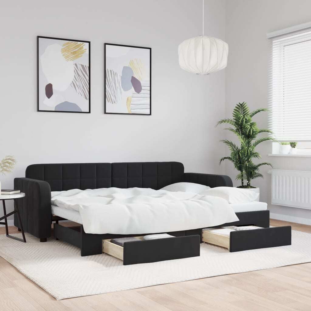 "2026 Promotion" Tagesbett Ausziehbar - mit Schubladen - Schwarz - 80x200 cm - Samt - Polsterbett CC10412
