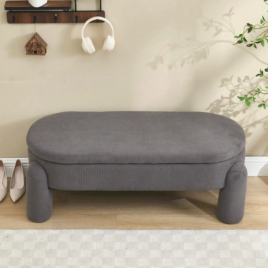 Banc de bout de lit gris foncé pour chambre avec rangement discret