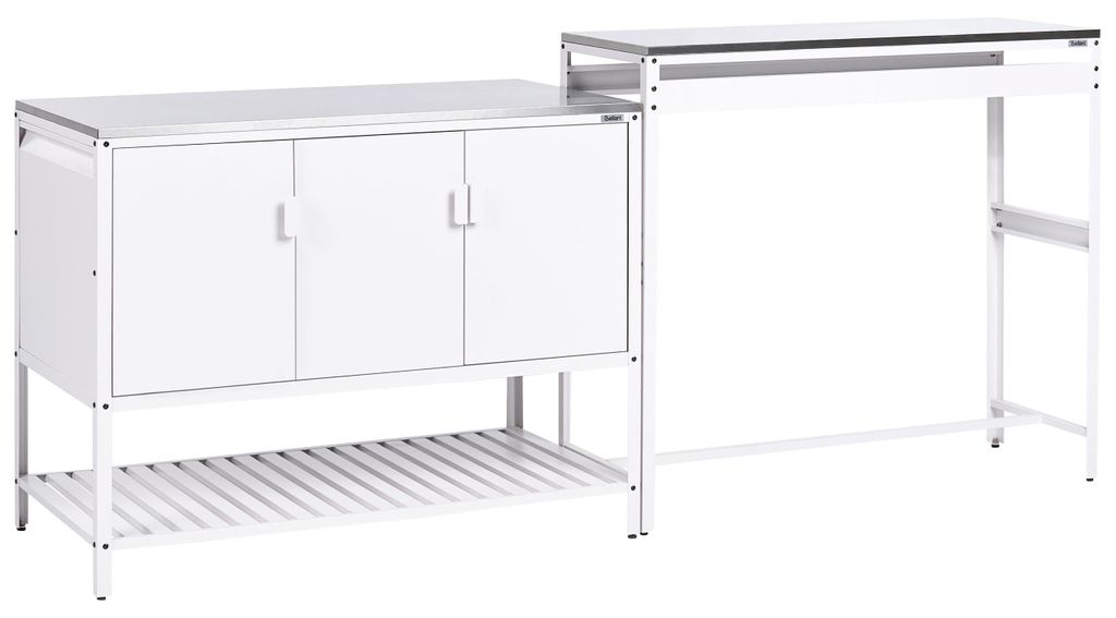 BELIANI Outdoor-Küche 2er Set Weiß Stahl mit Bartisch Edelstahlplatte Modern Gartenküche Outdoor-Küchenmöbel Kücheninsel für Garten Draußen