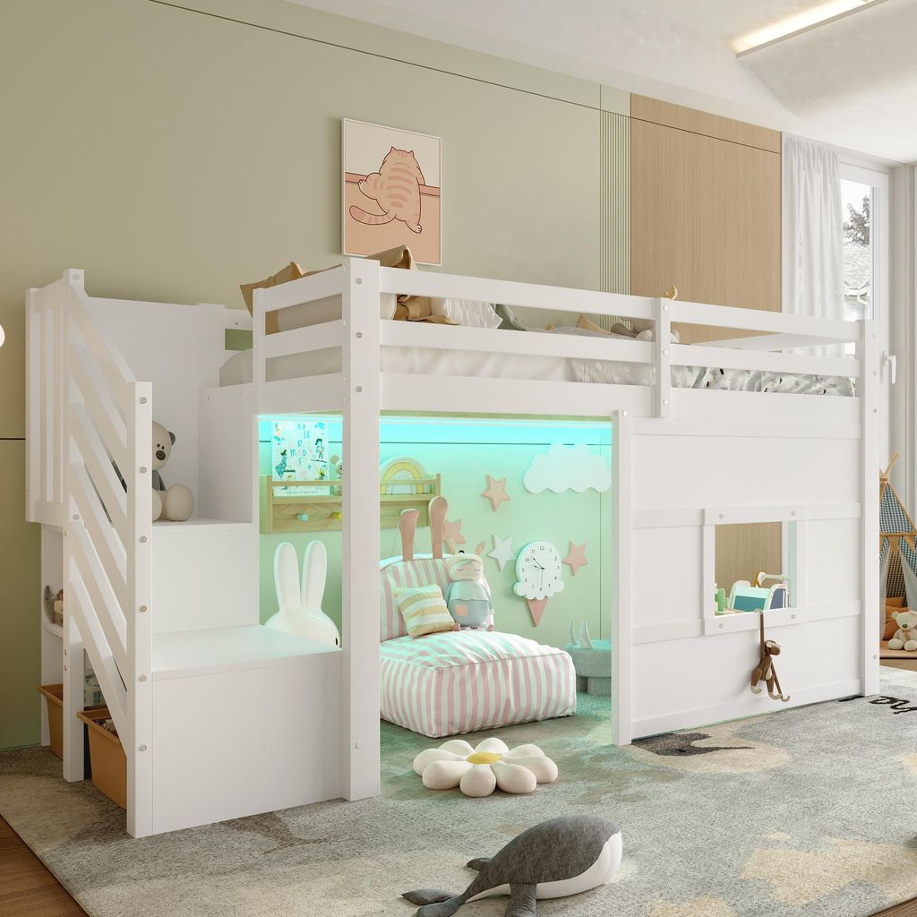 Flieks Etagenbett 90x200cm mit Rausfallschutz, Kinderbett Produktbild 