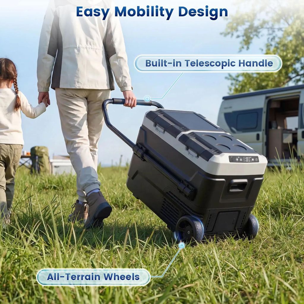 Auto Kühlbox Gefrierbox - Kompressor Kühlbox 50L - Unabhängige Dual Zone - 12V/220-240V - Bluetooth App Steuerung - Rollen - -20 bis 20°C