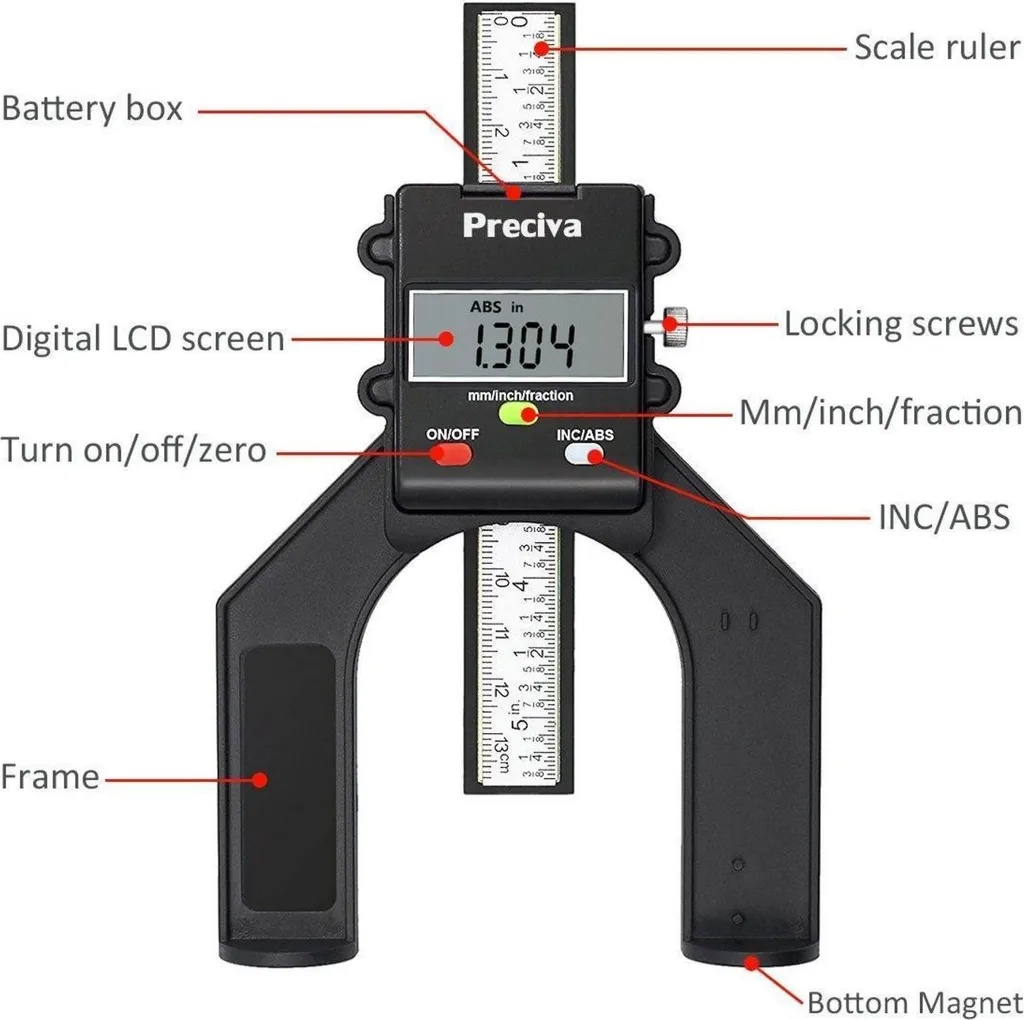Jauge de mesure digitale avec écran LCD et base magnétique stable
