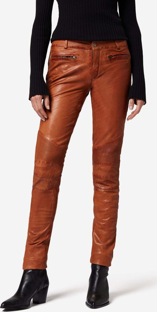Ricano Damen Lederhose Lederjeans DONNA aus butterweichem Ziegen-Nappa Leder – cognac / XL