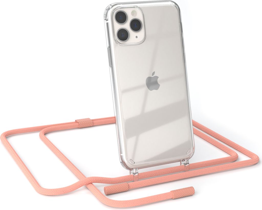 EAZY CASE Handykette für Apple iPhone 11 Pro, Clear Case aus Silikon, mit Umhängeband, abnehmbare Endstücke, Handyband in Rosa