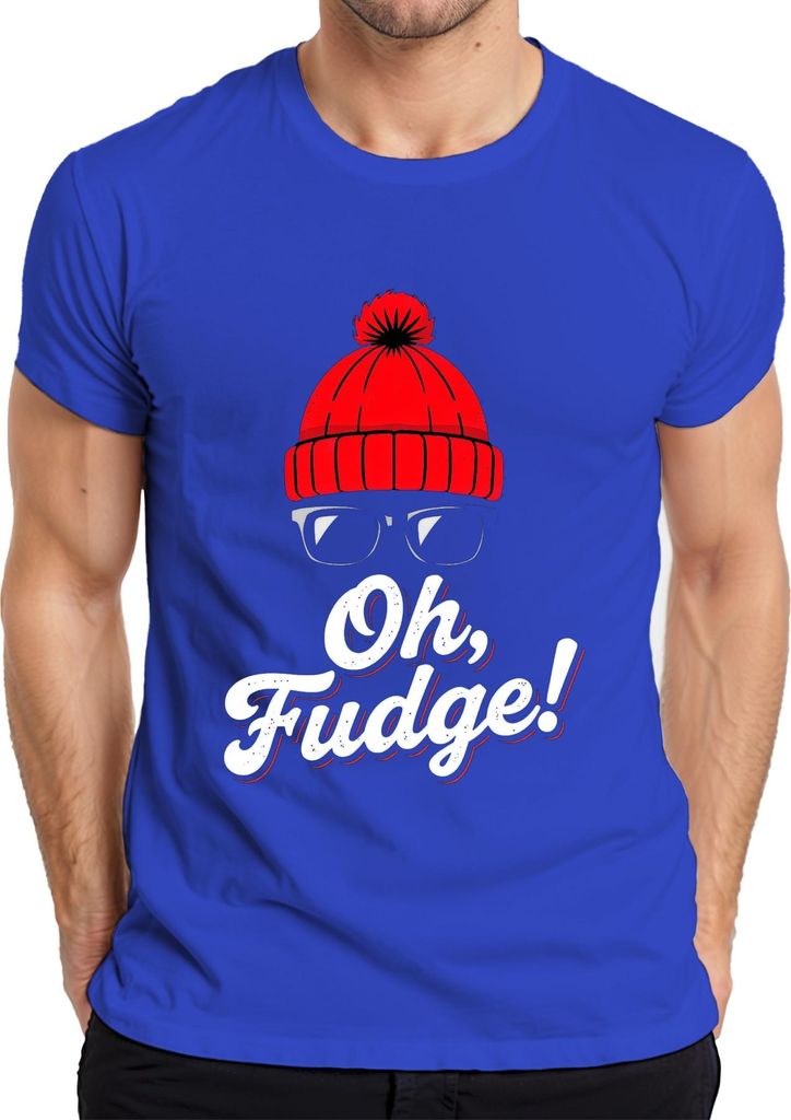 Oh Fudge! Weihnachten Lustig Spruch Mütze Brille Winter Hipster Herren T-Shirt, Blau, XL