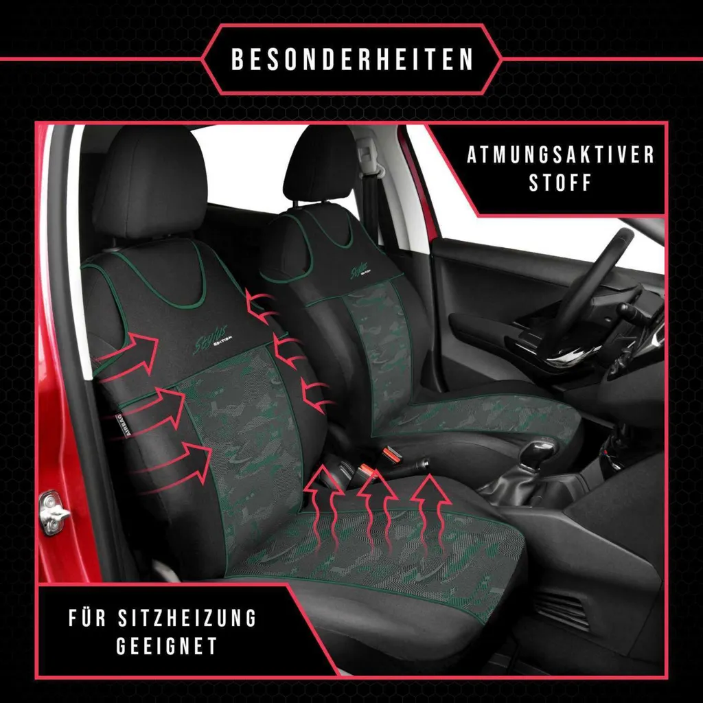 Set Coprisedili Universali Volvo V90 Verde Stilo - Look Sportivo Luxury - 3