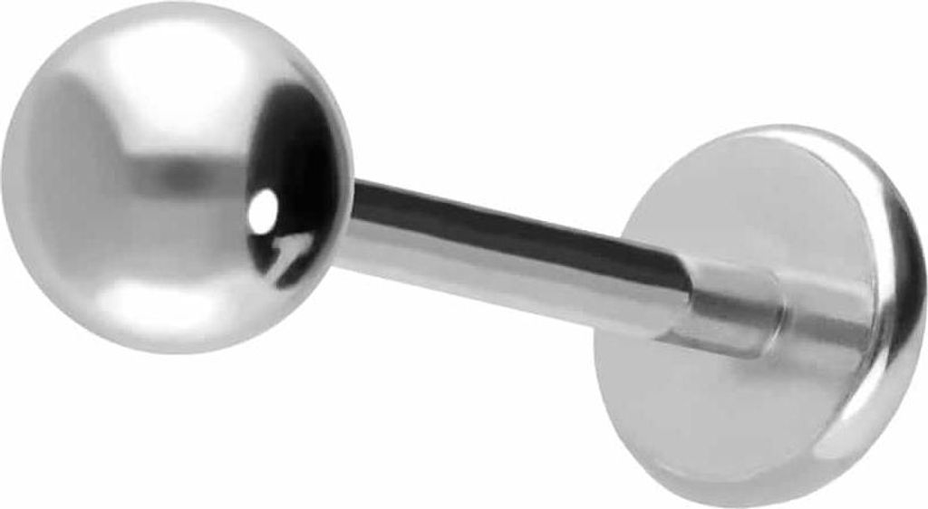 Ohrpiercing, Nasenpiercing Titan Labret Silber Stablänge: 12mm + Stabstärke: 0,8mm + Kugelgröße: 3mm