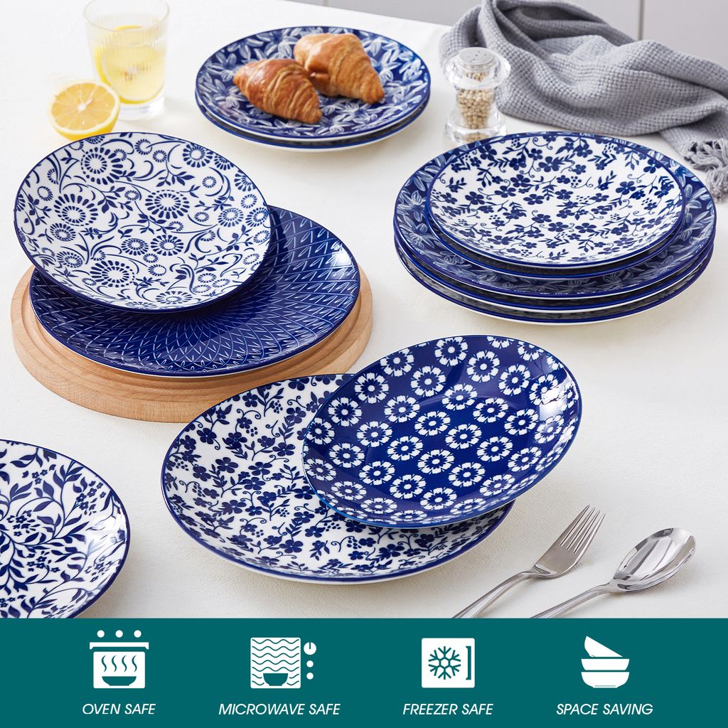 Lot De 6 Assiettes Plates 25 Cm Porcelaine Vintage Multicolore – Design Fleuri Joyeux, Micro-ondes & Lave-Vaisselle OK
