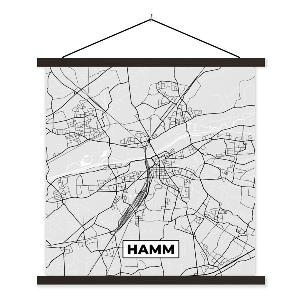 MuchoWow Textilposter Karte - Hamm - Stadtplan - Deutschland 90x90 cm mit schwarzem Rahmen - Magnetisches
