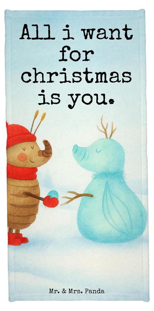Mr. & Mrs. Panda sporthandtuch Nachtfalter Schneemann Design - Eisblau - Geschenk, Winterzeit, Weihnachten, Reisehandtuch, Duschhandtuch, Handtuch,...