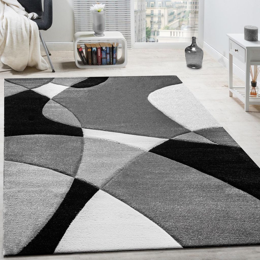 Tapis design moderne Motif géométrique Contours en noir et Image du produit 