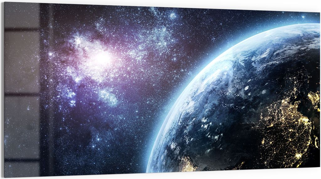 DEQORI Glasbild Echtglas 100x50 cm 'Blick aus dem All' Wandbild Bild modern Deko