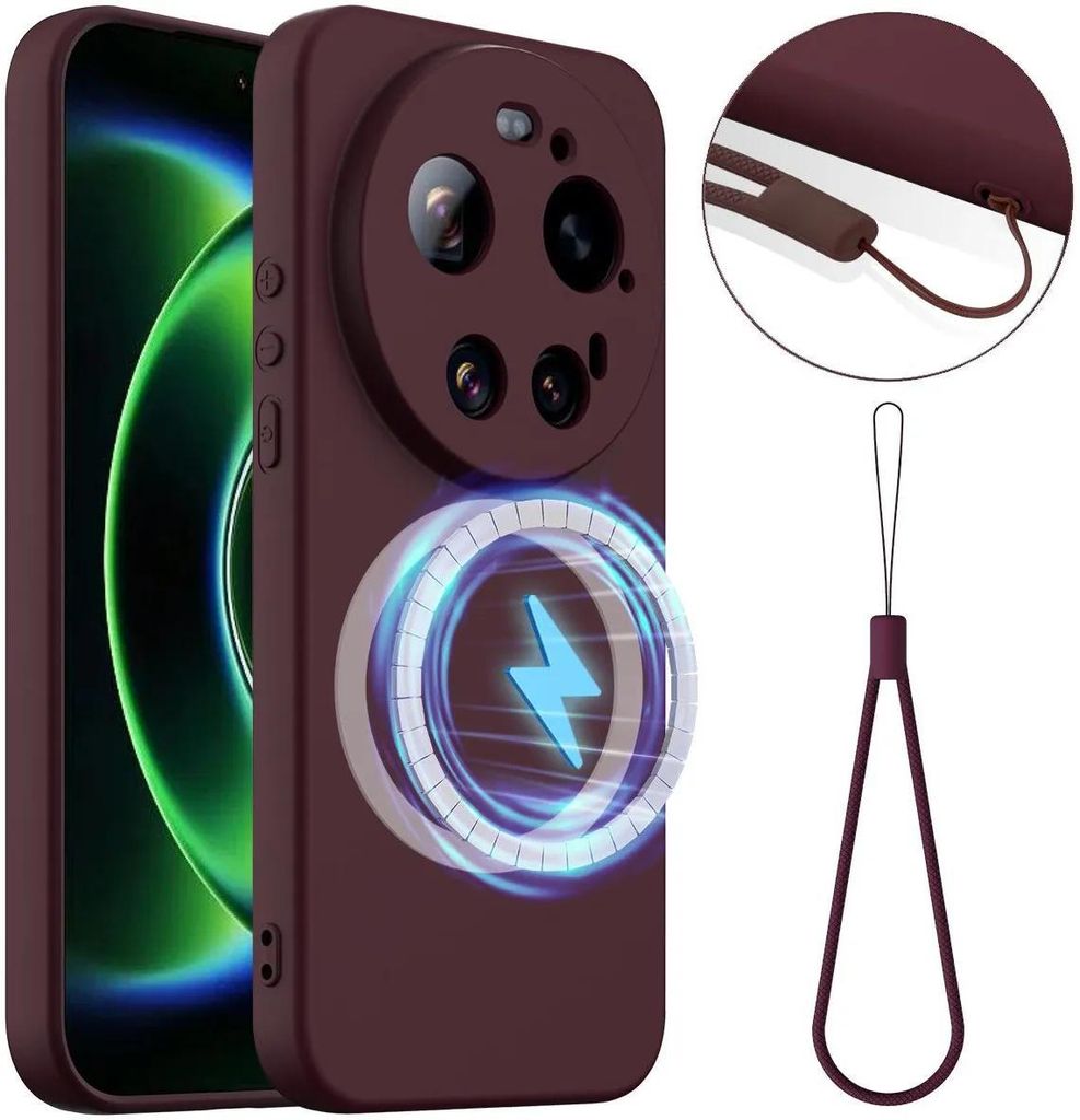 MagSafe Hülle für Xiaomi 17 Ultra - Phonesta Royale Liquid Silikon Back Cover mit Kordel - Dunkelrot