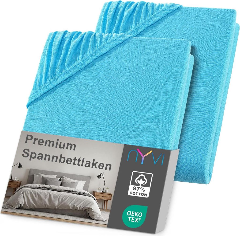 NYVI Spannbettlaken DreamScience Premium 180 - 200x220 cm türkis 2er Set für Boxspringbetten bis 32 cm - Komfort Spannbetttuch, 190g/m², Einlauf...
