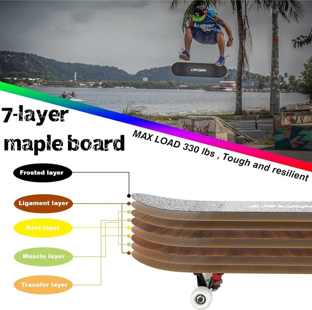 LAYENNE Skateboard 31 pouces Complet en Érable 7 Plis avec Roulements ABEC-11 - 4