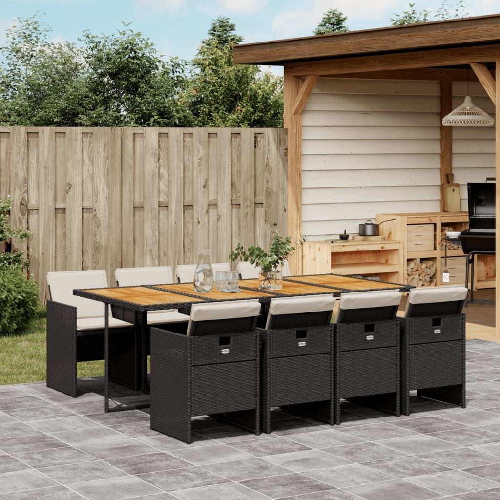Möbel 9-tlg. Garten-Essgruppe mit Kissen Schwarz Poly Rattan - Balkonmöbel 3277694