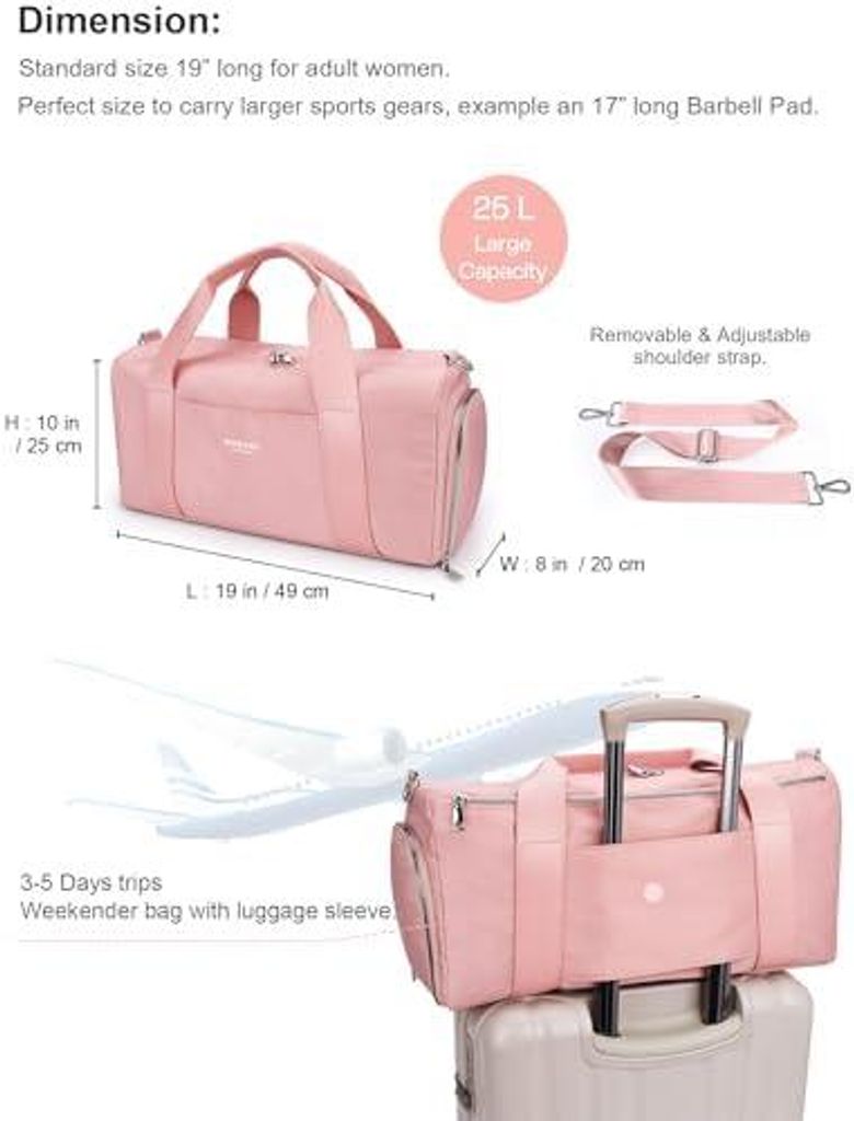19-Zoll-Sporttasche Reisetasche für Damen und Herren, wasserdichte Handgepäcktasche, Trainingstasche für Reisen und Schwimmen mit Schuhfach und ...