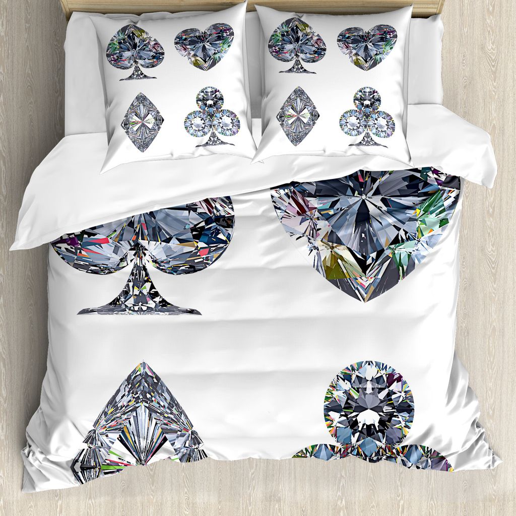 ABAKUHAUS Silber Bettbezugs Set Für Doppelbetten, Herzförmige Diamanten, Milbensicher Allergiker geeignet mit Kissenbezügen, Weißsilber