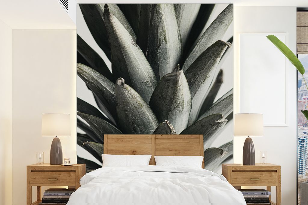 MuchoWow Fototapete für Wohnzimmer oder Schlafzimmer Wandtapete Vinyl Motivtapete Ananas - Grün - Stillleben - Natur - 165x220 cm - Wanddekorat...