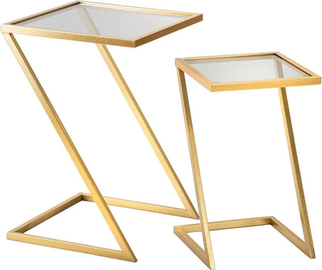 Tables basses or et verre fumé Ono, lot de 2 stables et design 60 cm