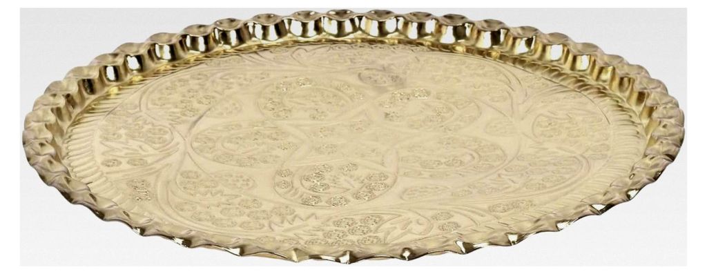 Dekoratives Tablett aus goldenem Metall, elegantes und vielseitiges Design, ideal für Tisch oder Dekoration, Durchmesser 47,5 cm, goldene Farbe