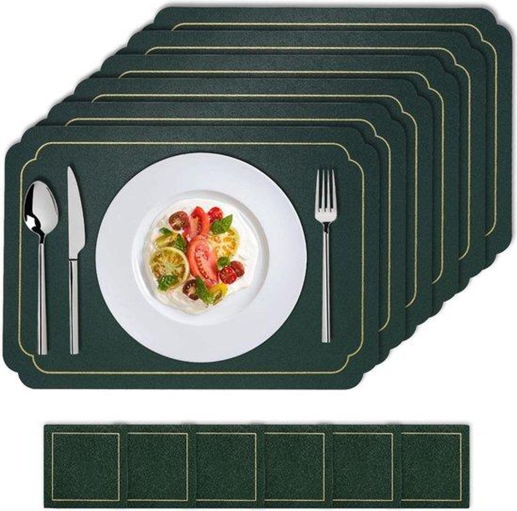 Washable Faux Leather Placemats Set of 6 für den Esszimmertisch grün