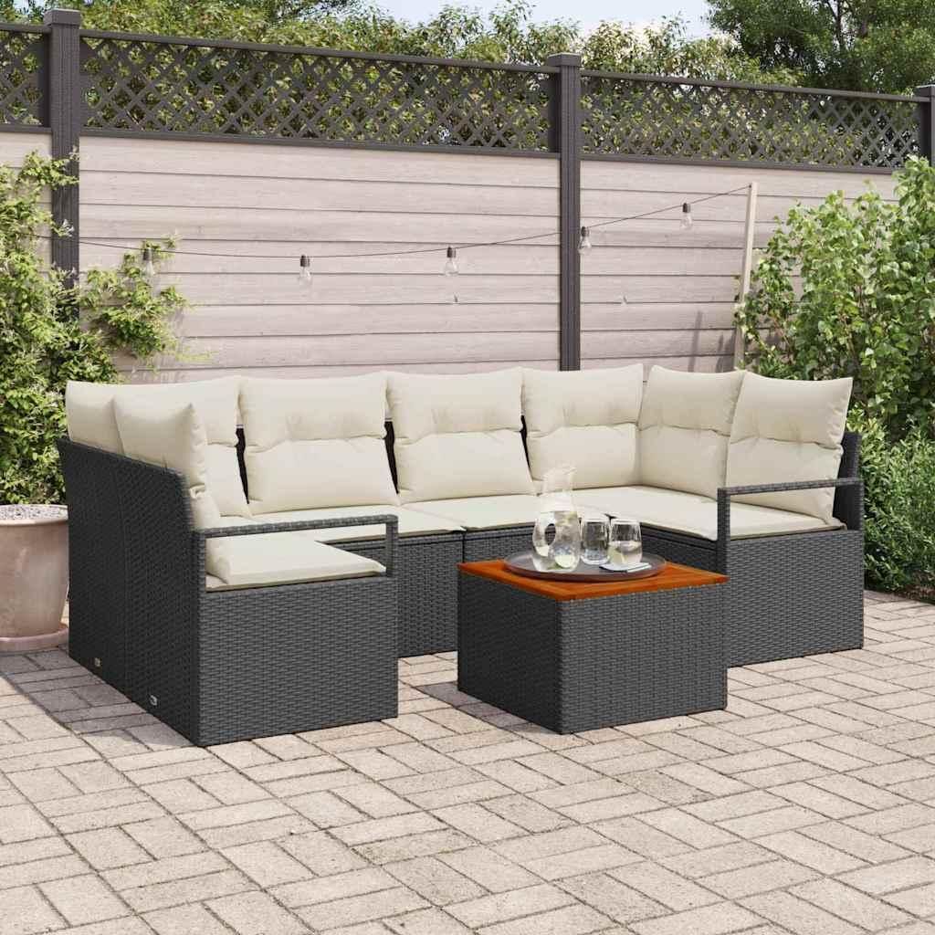 Maison Exclusive - Gartensofa-set mit Speicher 7 pcs Schwarz und Creme Poly-Rattan
