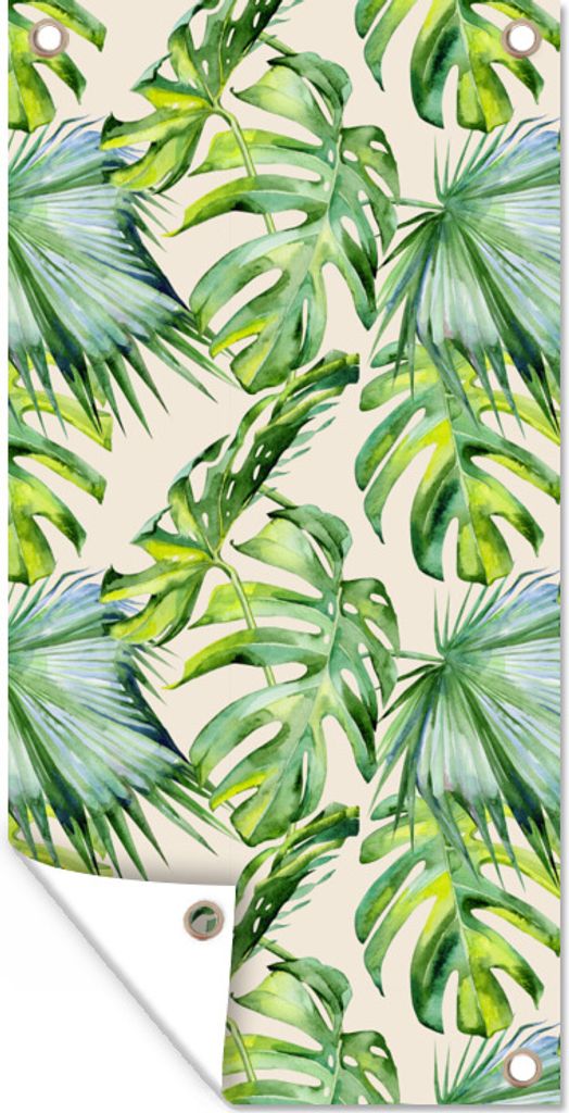 MuchoWow 80x160 cm Outdoor-Poster Gartendeko Sichtschutz Garten Poster für den Garten Blätter - Muster - Monstera