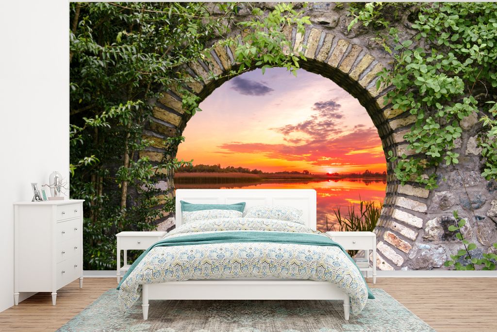 MuchoWow Fototapete für Wohnzimmer oder Schlafzimmer Wandtapete Vinyl Motivtapete Meer - Sonnenuntergang - Ausblick - 320x240 cm - Tapeten