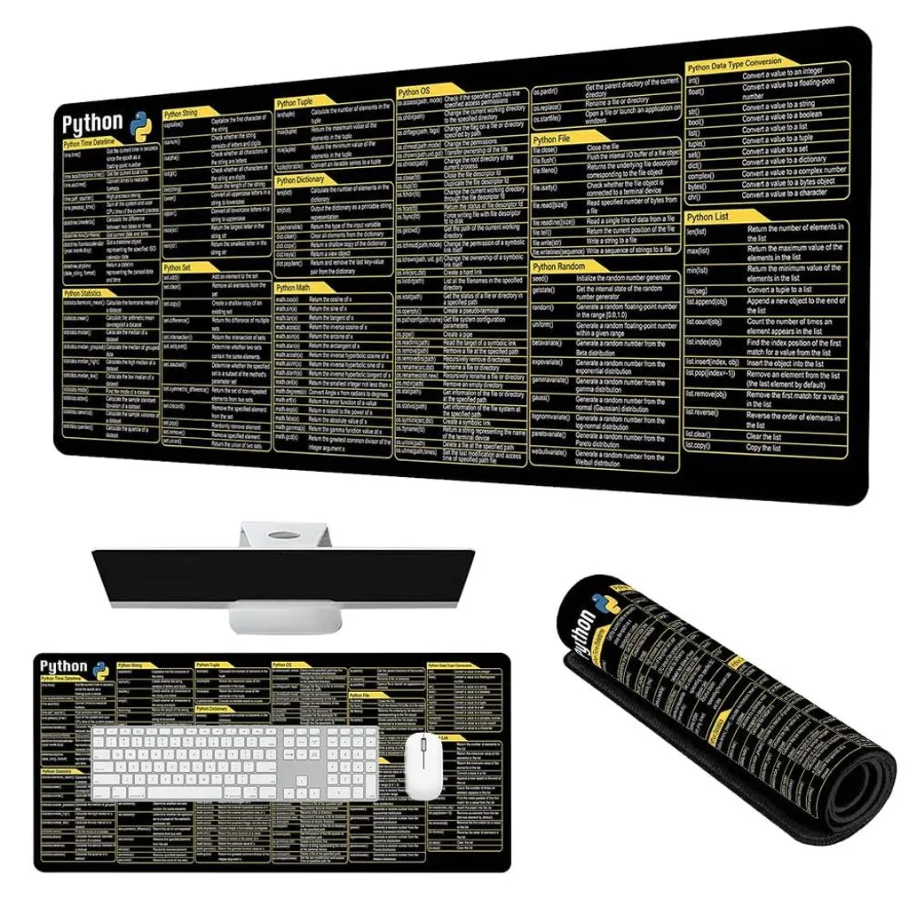 Grand tapis de bureau Python aide-mémoire de codage format panoramique