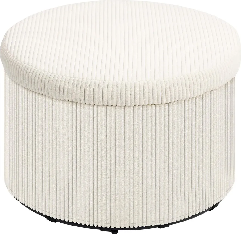 Grand tabouret rembourré avec coffre, velours côtelé beige 60x60 cm