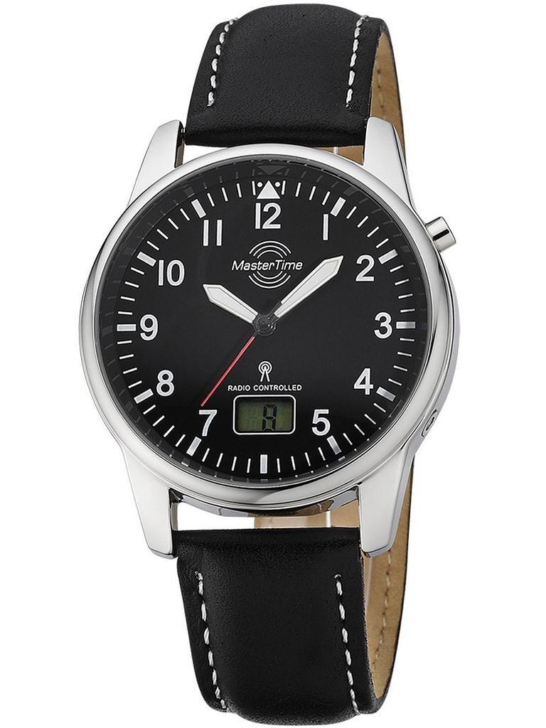 A close-up studio shot of a men's watch.