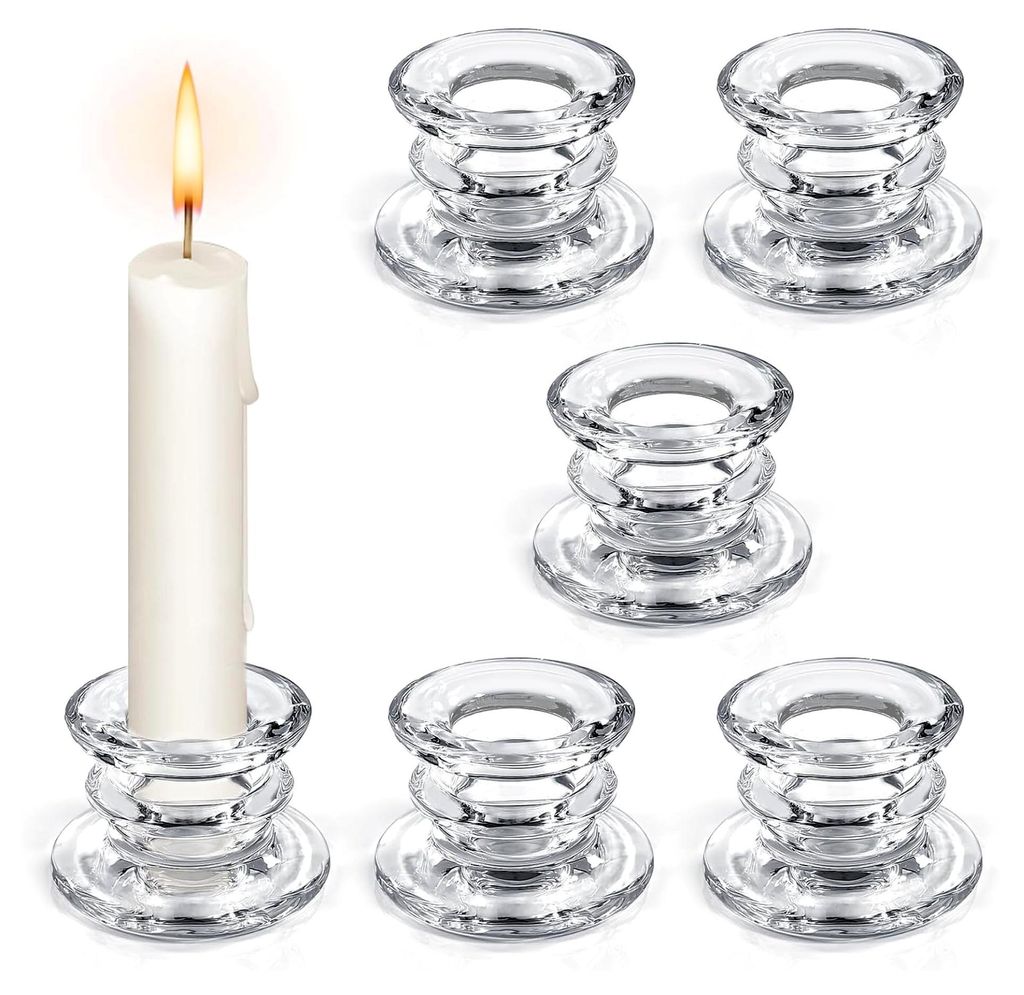 6 Stück Glas Kerzenständer für Stabkerzen, transparent