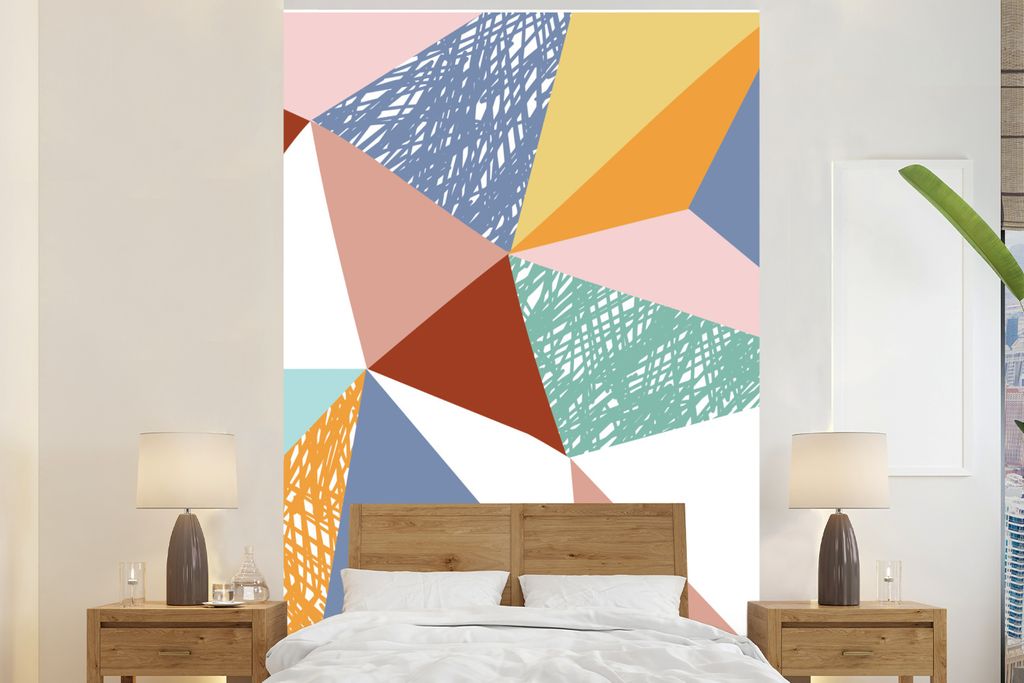 MuchoWow Fototapete für Wohnzimmer oder Schlafzimmer Wandtapete Vinyl Motivtapete Design - Kinder - Dreiecke - 200x300 cm - Wanddekorationen