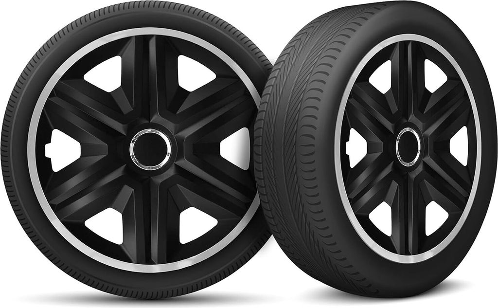 Auto Radkappen Radzierblenden 4er Set passend für alle Stahlfelgen - einstellbarer Sicherungsring - 14 Zoll - Schwarz Silber